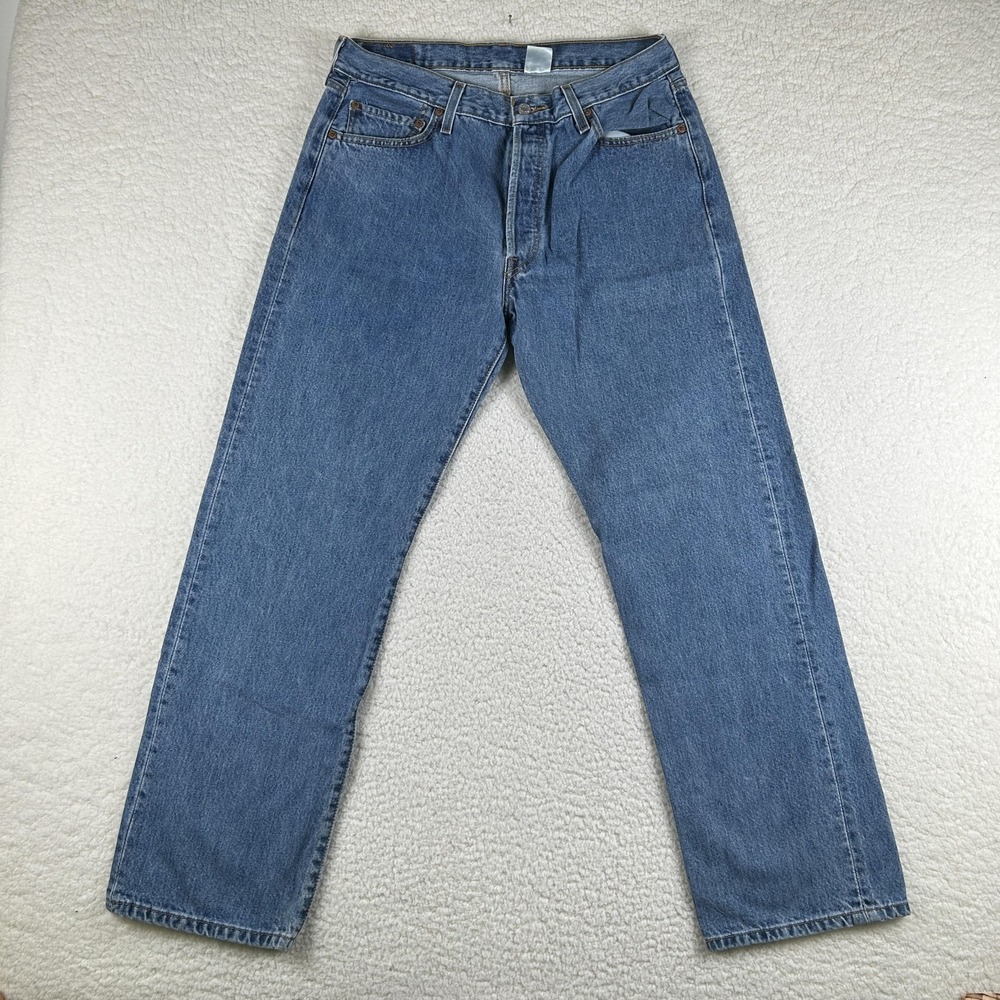 Vintage Levis 501 Jeans Mens 34x32 Denim Regular Straight Button Fly Batwing Tag - Picture 5 of 14
